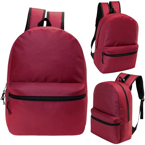 17" School Backpacks for Kids - Backpacks in Bulk for Elementary, Middle, and High School Students in Assorted Colors - color: Burgundy