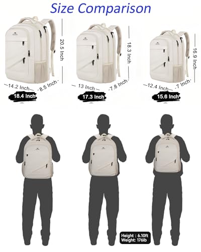 MATEIN Laptop Backpack Women Large Capacity, TSA Travel Backpack with Luggage Strap & Anti Theft Pocket, Water Resistant Teacher College Bookbag Fits 17 Inch Computer, Stylish Beige Work Daypack - color: Beige, size: 17 Inch
