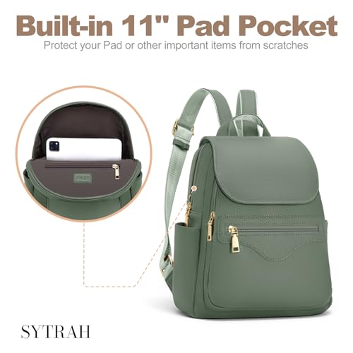 SYTRAH Mini Backpack Purse for Women, Causal Small Backpack with Built-in RFID Wallet & 11" Tablet Sleeve, Stylish Travel Daypack for Daily Green - color: Green