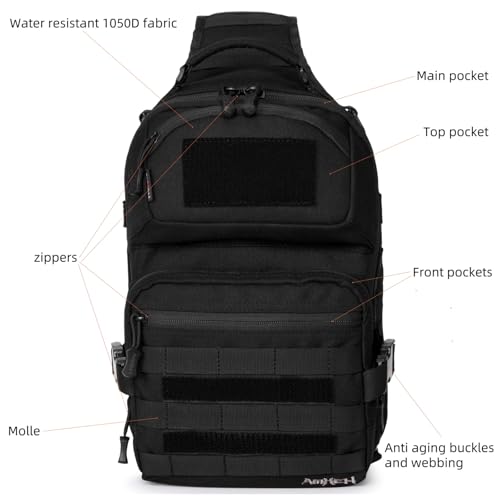 AMHEH 15L 1050D Urban Tactical Sling Bag for Men 12 Inch Laptop, Black | MOLLE Crossbody One Strap Shoulder Backpack, Everyday Carry, Commuting, Walking, Cycling, Motorcycle Riding, Day Trip, Travel - color: Black
