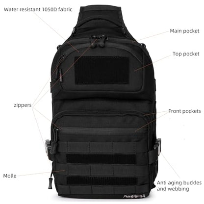 AMHEH 15L 1050D Urban Tactical Sling Bag for Men 12 Inch Laptop, Black | MOLLE Crossbody One Strap Shoulder Backpack, Everyday Carry, Commuting, Walking, Cycling, Motorcycle Riding, Day Trip, Travel - color: Black