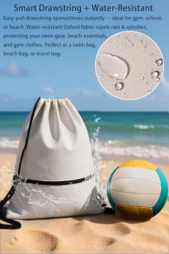 Large Drawstring Gym Bag Beach Backpack Waterproof - Customized Oversized Drawstring Beach Bag with Shoe Compartment for Toiletries, Towels, Gym, Travel(Beige,16.5 * 19 inches) - color: Beige