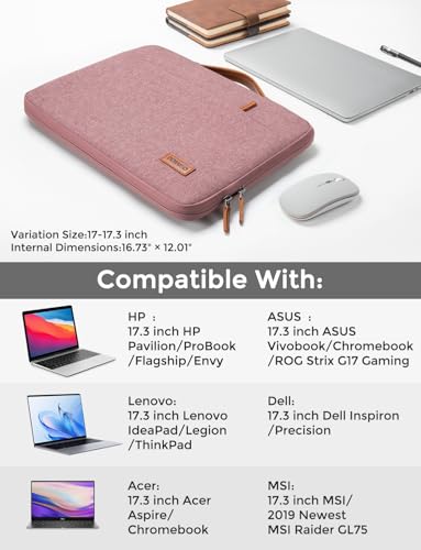 DOMISO 17 inch Laptop Sleeve Protective Case Cover Compatible with 17-17.3 inch HP Dell ASUS Lenovo Chromebook,Waterproof Computer Cases Bag with Handle,Pink - color: Pink, size: 17" for Laptop