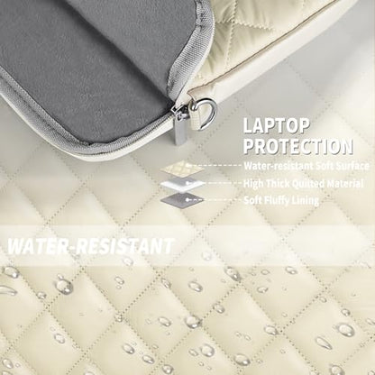 Puffy Quilted Laptop Sleeve with a Removable Shoulder Strap Compatible with MacBook Air 15 inch M2 A2941 2023/Pro 15 A1990 A1707, 15 Surface Laptop 5/4/3,Dell XPS 15,HP Stream 14 inch - color: Sleeve - Beige, size: 15 inch