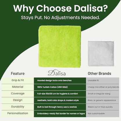 Dalisa Bench Hood Gym Towel – 100% Turkish Cotton – Non-Slip Hooded Design for Weight Benches – 450 GSM – 19.7" x 51.2" – Ultra-Absorbent, Quick-Dry Workout Towel – Made in Türkiye – Lime Green - color: Lime Green