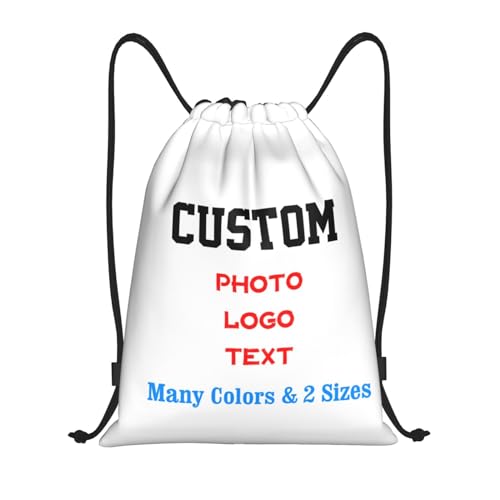 Customized Drawstring Bags with Your Own Design Photo/Logo/Text, Personalized Drawstring Backpack Sports String Bag Sport Gym Shoulders Rucksack for Kids Boys Girls Adults Women Men, Medium - color: Add Your Custom, size: M - 16.5"x19.6"