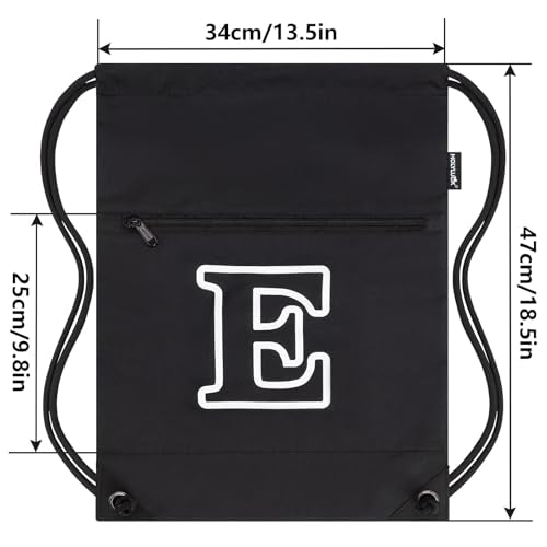 HOLYLUCK Drawstring Bags Initial Backpack Sackpack Cinch Bags for Sports, Gym, Travel, Beach (Black-E) - color: Black-e