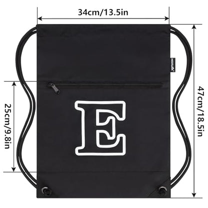 HOLYLUCK Drawstring Bags Initial Backpack Sackpack Cinch Bags for Sports, Gym, Travel, Beach (Black-E) - color: Black-e