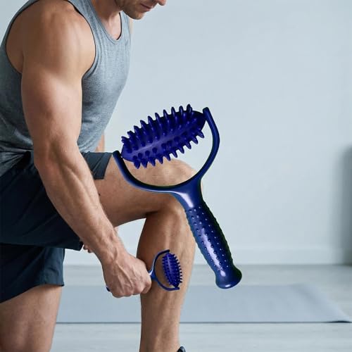 Hard Manual Massage Balls with Handle Roller, Fascia Muscle Roller for Full Body Deep Tissue Relaxation, Portable Massage Roller for Home Gym Yoga Use