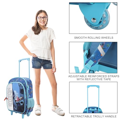 Disney's Stitch 16" Rolling Travel Backpack With Wheels And A Keychain - color: Disney’s Stitch Rolling Blue