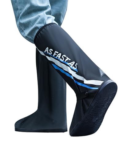 Waterproof Rain Shoe Covers Reusable Anti-Slip and Reflector Portable Motorcycle Rain Boots for Men Women - color: Blue, size: Medium