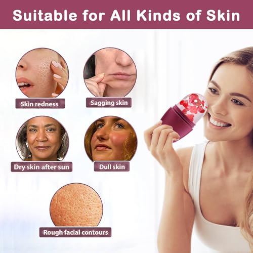 XHJRI Ice Face Roller Massager,Ice Cube Roller for Face, Eyes and Neck Naturally Conditioning and Skin Care,De-Puff Eye Bags,Reduce Migraine Pain,Reusable Massage Silicone Ice Mold (Upgrade Rose) - color: New Rose