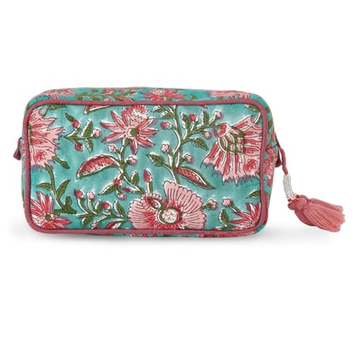 Travel Makeup Bag- Large Capacity Cosmetic Bags for Women - Water Resistance Lining Portable Pouch & Open Toiletry Bag - Perfect Girls Makeup Organizer for Travel Essentials (Green & Pink Floral) - color: Green & Pink Floral