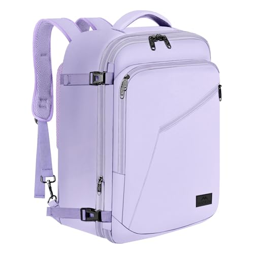MATEIN Carry on Backpack for Women, 40L Heavy Duty Travel Backpack Airplane Approved, Expandable Simple Fashion Daypack, Frequent Traveler Gifts, Light Purple - color: Light Purple, size: X-Large