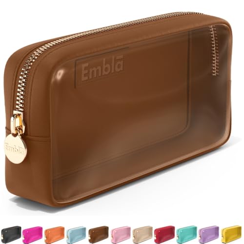 Embla Clear Cosmetic Bag Makeup Case, Clear Zipper Make Up Pouch and Toiletry Travel Tote, Cute Skincare Pouches for Women Girls, Preppy Purse Cosmetic Organizer, Small Makeup Bags, Chocolate - color: Chocolate, size: Small