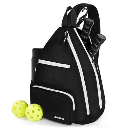 AEROBIX Pickleball Bag for Women & Men, Pickle Ball Backpack - Upgraded Zippers, Large Capacity, Padded Paddle Pocket, Adjustable Sling Bag (No Accessories) - color: BLACK