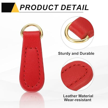 uxcell 6pcs Zipper Pull, 1.57 Inch Leather Zip Puller Zipper Replacement Repair Kit Head Handle for Luggage Clothing Jackets Backpacks Boots, Red - color: Red