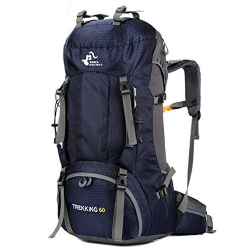 Bseash 60L Waterproof Hiking Camping Backpack with Rain Cover, Large Outdoor Sport Travel Daypack Rucksack for Climbing - color: Navy Blue