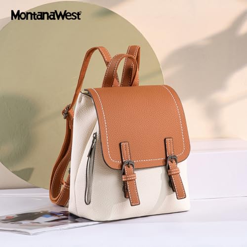 Montana West Small Womens Backpack Vegan Leather Mini Backpack Purse for Women Cute Convertible Shoulder Bag - color: Beige