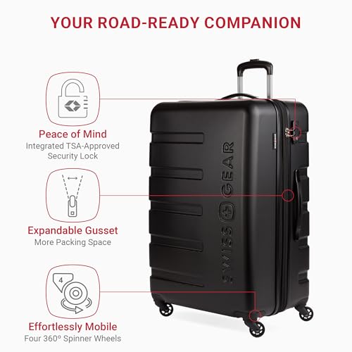 SwissGear 7366 Signature Hardside Expandable Luggage with Spinner Wheels, TSA Lock, Black, Checked-Large 27-Inch - color: Black, size: Checked-Large 27-Inch