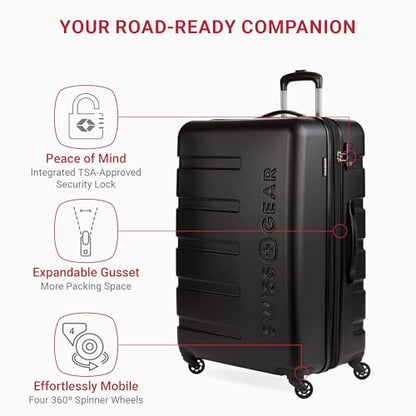 SwissGear 7366 Signature Hardside Expandable Luggage with Spinner Wheels, TSA Lock, Black, Checked-Large 27-Inch - color: Black, size: Checked-Large 27-Inch