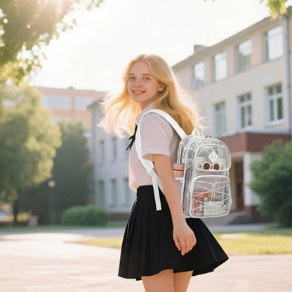 Clear Backpacks for Girls Women, Heavy Duty PVC Transparent Back Pack See Through Boys Kids Clear Bookbags for School White - color: White
