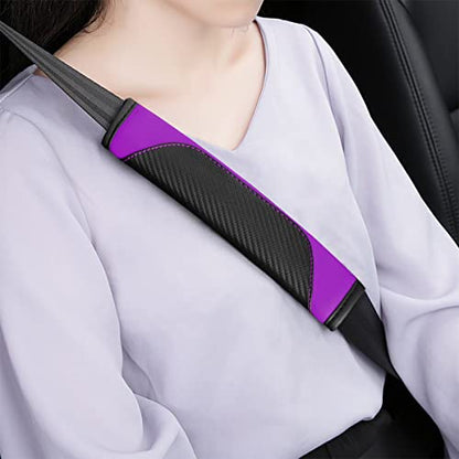 AUCELI 2PCS Car Seat Belt Cover, Carbon Fiber Seatbelt Shoulder Strap Covers, Breathable Leather Soft Harness Pad Protect Your Neck and Shoulder Compatible with Cars - color: Black/Purple