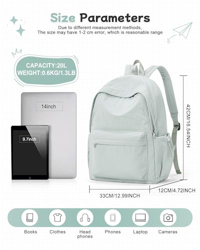 BJLFS Small Light Green School Backpack for Girls Women Waterproof High School Book Bag Cute Backpack for Men Teens Boys, Lightweight Simple Middle School Back Pack Daypack Gift - color: Light Green