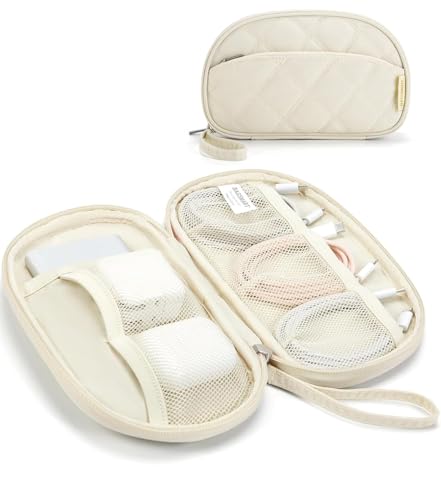 BAGSMART Cord Organizer Travel Cable Bag, Compact Tech Electronic Organizer Travel Case, Essentials for Charger, Cable, Phone, Flash drive - Beige - color: Single Layer Beige