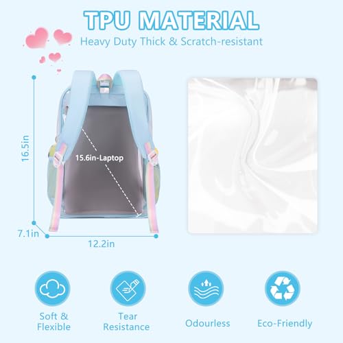 MOONBABY Clear Backpack for School Girls, Heavy Duty TPU Transparent Backpack Stadium Events Approved, Clear Bookbag - color: Blue