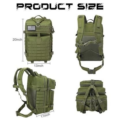 WOLT Military Tactical Backpack for Men 45L Molle Backpack 3 Day Assault Pack Bug Out Bag, Heavy Duty Rucksack for Hiking Gym(Army Green) - color: Green