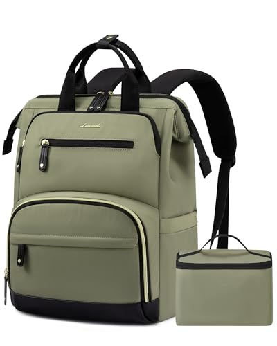 LOVEVOOK Lunch Backpack for Women, 17 Inch Laptop Bag with Insulated Cooler Lunch Box, Work Backpack for Teacher Nurse, Travel Backpacks Lunch Bag for Camping Picnic Daily Use - color: Green-black, size: 17 Inch