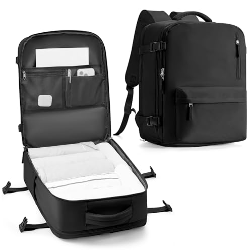 VECAVE 18x14x8 TSA-Approved Personal Item Backpack – Under Seat Carry-On Travel Bag for Women, Fits 15.6" Laptop, with Water Bottle & Shoe Pouch, Airline Travel Backpack Flight approved Black - color: H1-black, size: Large