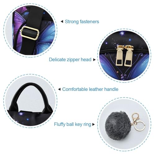 MNSRUU Backpack Womens, Anti-Theft Womens Backpack Travel Handbags Shoulder Bag Butterfly Rose Carry On Ladies Rucksack Fashion Casual Daypack, Hairball Pendant - color: Butterfly A16955