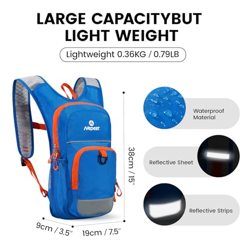 Nepest Kids Hydration Backpack, Mini Water Backpack with 1.5L Water Bladder for Hiking Cycling Running - color: Blue
