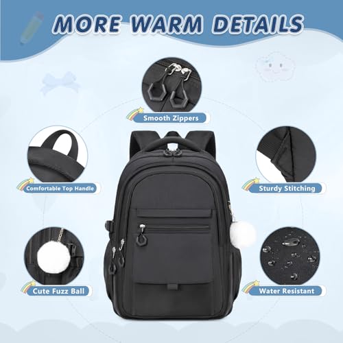 GeeWin Backpacks for Girls, Girls Backpack with Lunch Box & Pencil Case Set, 17 Inch Waterproof Girl Bookbag with Lots of Pockets for Kids, Teens, Elementary Middle High College School Student(Black) - color: Black