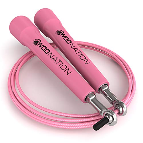 WOD Nation Adjustable Speed Jump Rope For Men, Women & Children - Blazing Fast Fitness Skipping Rope Perfect for Boxing, MMA, Endurance - color: Pink