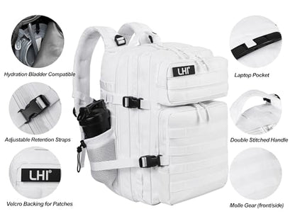 LHI Military Tactical Backpack for Men and Women 45L Army 3 Days Assault Pack Bag Large Rucksack with Molle System - White - color: 2.1 White(white Zipper)