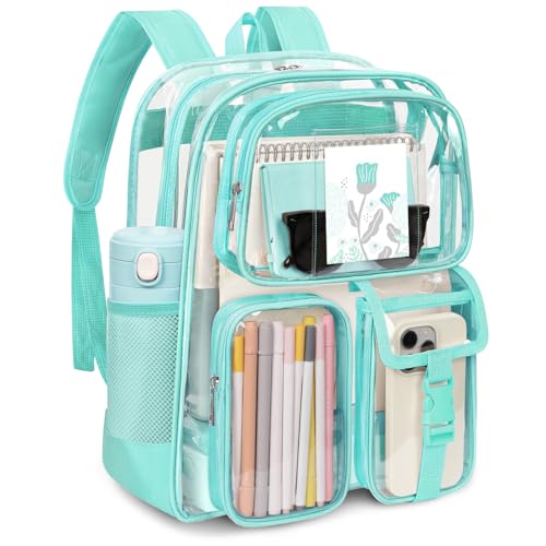 Attmu Clear Backpack for Stadium Events, Heavy Duty PVC Transparent Bookbag with Reinforced Strap, Large Capacity See Through Clear Bag for College Concerts Sport Work Security Travel, Green - color: Green