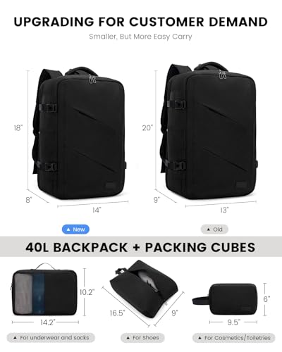 LOVEVOOK Travel Carry on Backpack, Large 40L Personal Item Travel Bag for Men & Women Flight Approved with 3 Packing Cubes, Suitcase Water Resistant Luggage Daypack Business Weekender Bag - color: Black, size: Upgrade-40L-4Pcs