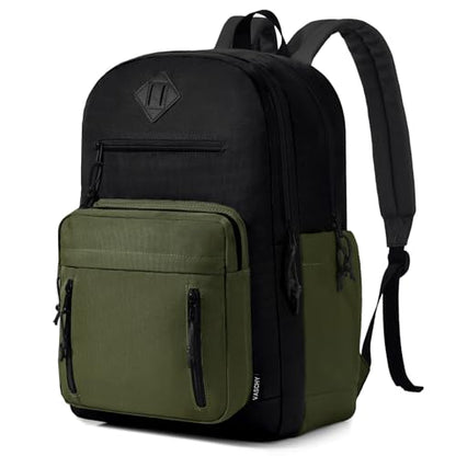 VASCHY School Backpack,Two Compartments Daypack Bookbag Schoolbag for High School Teen Boy Girls/College/Work/Men Bi-color - color: Black Green