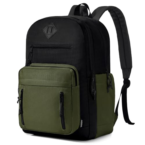 VASCHY School Backpack,Two Compartments Daypack Bookbag Schoolbag for High School Teen Boy Girls/College/Work/Men Bi-color - color: Black Green