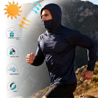 HovSiyla Mens Fishing Hoodie UV Sun Protection Shirts UPF Rash Guard Long Sleeve Shirts Hiking Performance Mesh Face Mask Top - color: 5 Pack : Black Grey White Navy Red, size: Small