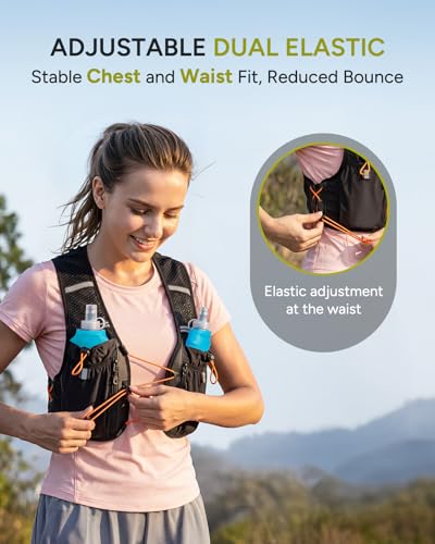Sahara Sailor Running Vest for Women Men, 2PCS 500ml Soft Flasks, Adjustable Chest Waist Fit, Multi-Pockets, Lightweight Breathable Reflective Hydration Backpack for Running, Trail, Cycling, Hiking - size: S (27–37 in)