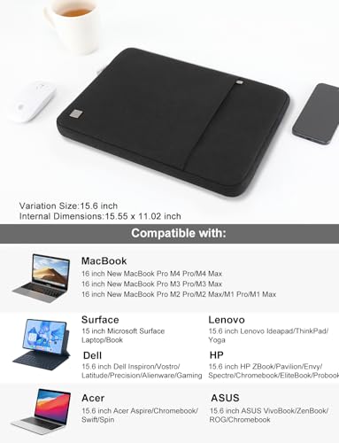 DOMISO Laptop Case Laptop Sleeve Cover for 16 inch MacBook Pro M4/M3/M2/M1 Pro/Max A3403 A3186 A2991 A2780 A2485 A2141,Compatible with 15.6 inch HP Lenovo Dell XPS 16,Black - color: Black, size: 15.6 inch