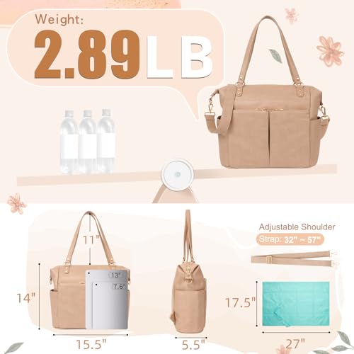 MOMINSIDE Diaper Bag Tote, Leather Diaper Bag Backpack with 14 Pockets, Convertible Baby Bag for Boys Girls, Pañaleras Para Bebe Mommy Bag, Changing Pad, Large 4 Insulated Pockets (Camel) - color: Camel