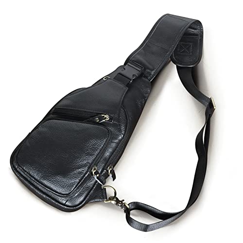 Le'aokuu Men Fashion Casual Tea Designer Travel Hiking Crossbody Chest Sling Bag Rig One Shoulder Strap Bag Men Leather 8015 | Fashion - color: X Black