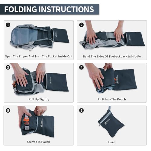 Hiking Backpack 10L/15L Small Daypack Lightweight Packable Travel Foldable Water Resistan for Women Men (Gray, 10L) - color: Gray, size: 10L
