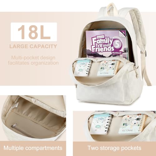 LEDAOU Kids Backpack for Girls Backpacks with Lunch Box, Lightweight Bookbag Set Elementary Middle School Back pack for 8-14 - color: Beige Checkered