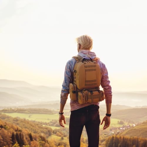 Military Tactical Backpack for Men 60L Waterproof Bug Out Bag Survival Rucksack Go Bag Emergency Molle System Army 3 Day Assault Pack for Hiking Hunting Camping Tan - color: Tan